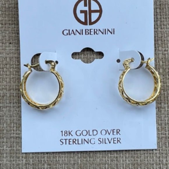Giani Bernini Earrings 18k Gold Plated over Sterling Silver Hoops Lever Back - Picture 3 of 12